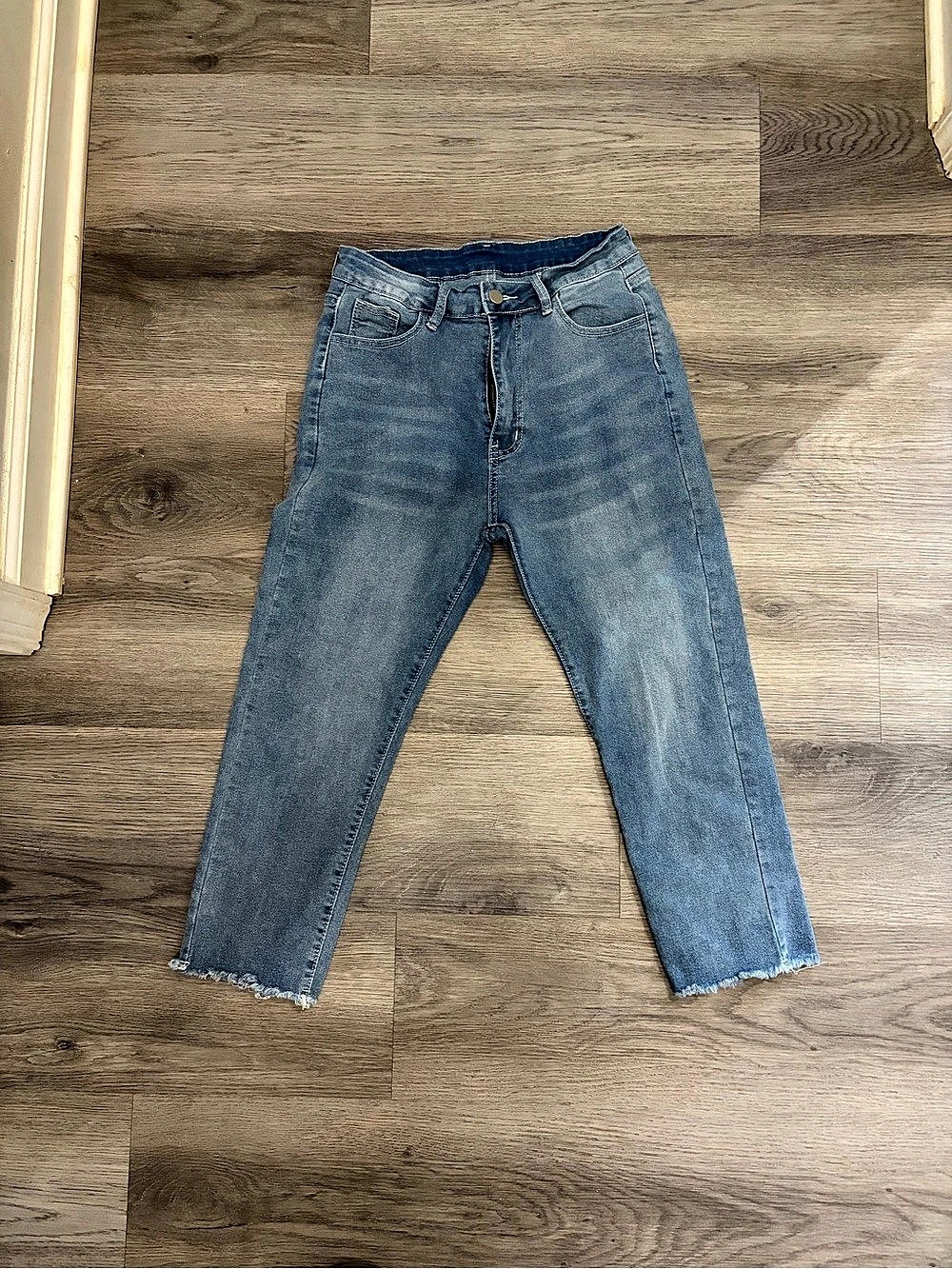 Blue Skinny Jeans Raw Hem